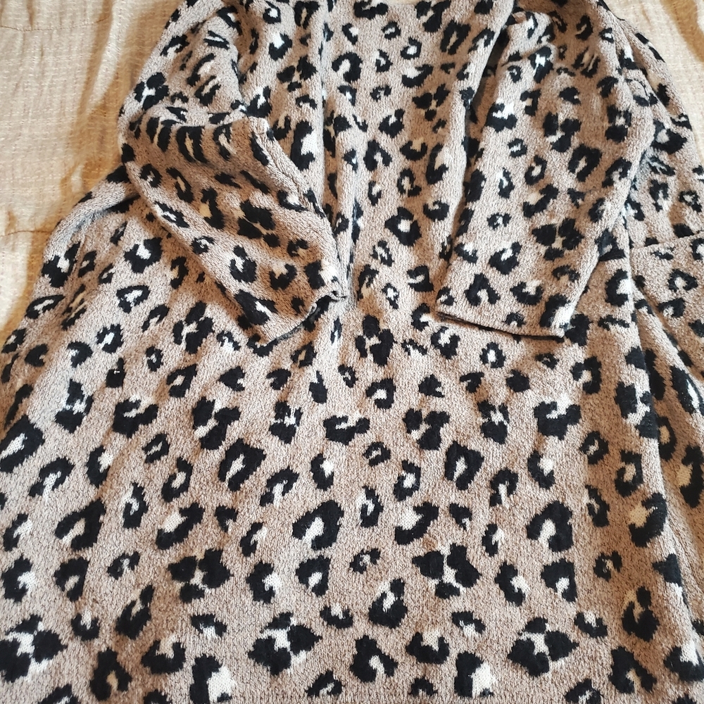 Nine West leopard print long coatigan Size 2x Open Front W Pockets MobWife - Picture 10 of 10